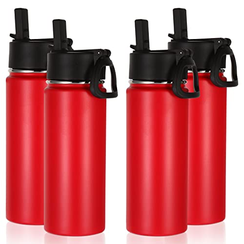 Volhoply 18Oz Insulated Water Bottle Bulk 4 Pack,Kids Stainless Steel Water Bottles With Straw,Double Wall Vacuum Metal Thermos Water Bottle,Wide Mouth Reusable Sport Flask For Cold Drink(Red,4 Set) #TOP16