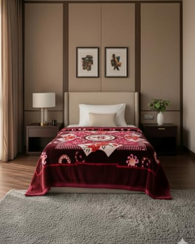 Image of Signature Blanket Single Bed Mink Blanket Single Ply For Extreme Winters(Flamingo,Multicolor,300 TC