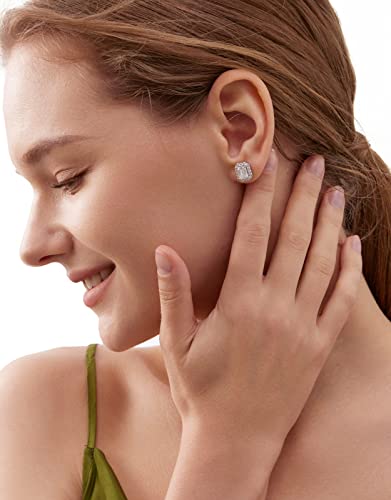 Jaransheti 3Ct Emerald Cut Moissanite Fancy Halo Stud Earrings For Women,D Color Vvs1 Clarity Brilliant Lab Created Diamond Flat Back Earrings S925 Sterling Silver Classic Moissanite Jewelry Gifts For Women Mom Wife #TOP4