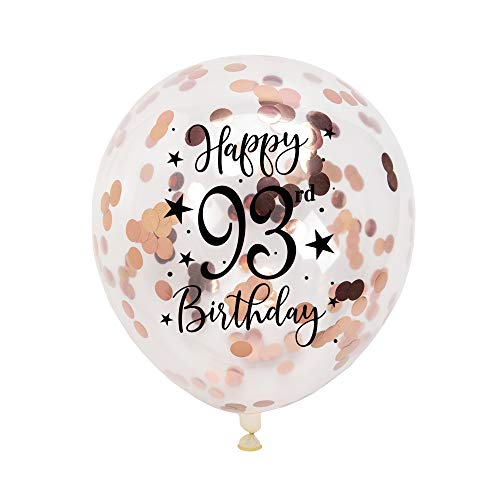 Rose Gold 93rd Confetti Latex Balloons, Woman Happy 93 Years Birthday Party Balloon Decoration With Confetti, 12in, 16 Pack