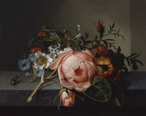 Natura morta con ramo di rosa poster, cuadro de pinturas famosas para pared