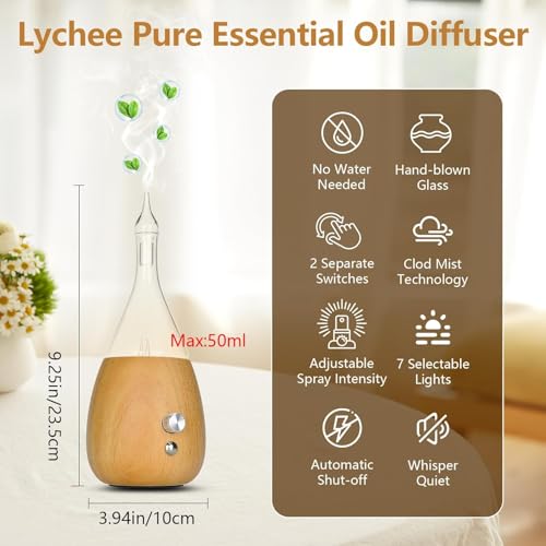 Image of Lychee Essential Oil Diffuser Humidifiers, 7 Colors Light Setting, Quiet Diffuser, Small Aromatherapy Diffuser with Wood Grain Base for Room Home Office Bedroom Nice Gift