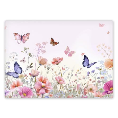 Image of Premium Glass Worktop Saver, Kitchen Surface Protector with Meadow Floral with Butterflies Design, 40 x 30cm