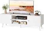 Mexin TV Stand for 55 60 Inch TV, Entertainment Center with Storage, TV Console Bench with 2 Doors 4 Cord Holes for Living Room Bedroom - White