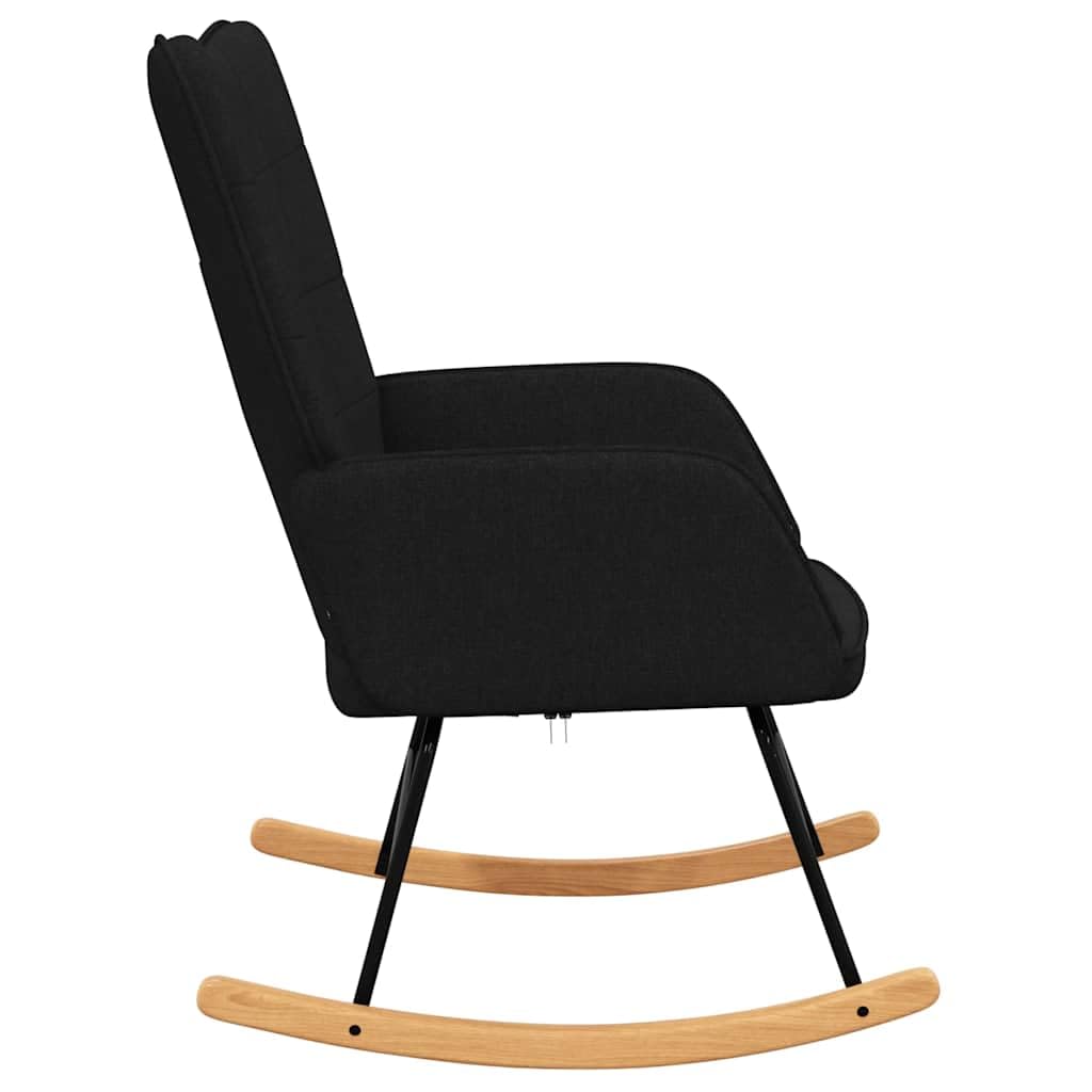 Schaukelstuhl Schwarz Stoff Polstersessel, Modernes Design mit Quadratnaht, Relaxsessel mit stabilen Holzkufen und Stahlrahmen, Gemütlicher Wohnzimmerstuhl, 61x78x98 cm