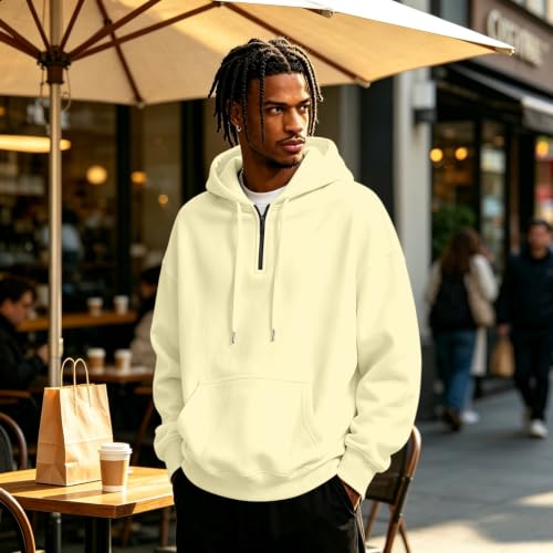Hooded Sweatshirt Men Fleece Quarter Zip Pullover Hoodie Kangaroo Pocket - image 3