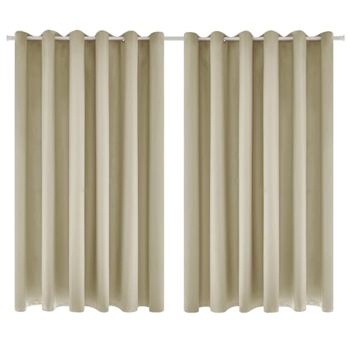 Deconovo Thermal Insulated Wide Beige Curtains Energy Saving Noise Reducing Eyelet Room Darkening Curtains for Bedroom, 90 x 54 Drop Inch, 1 Pair, Beige