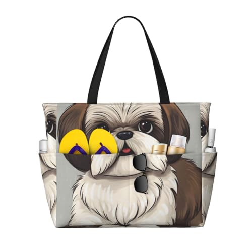 Sac de plage Shih Tzu grand sac à bandoulière femme spacieux