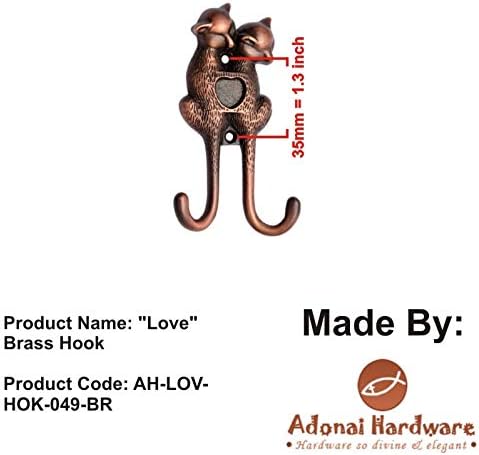 Adonai Hardware Love Brass Hat and Coat Hook (Supplied as 2 Pieces per Pack)