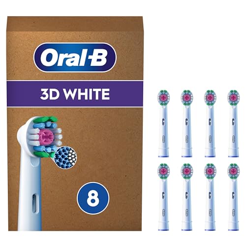 Oral-B Pro Lot De 8 Brossettes De Rechange 3D White, AUTHENTIQUES, Blanches, Cupule De Polissage Pour Des Dents Blanches Sans Taches, Embout Pour Les Brosses A...