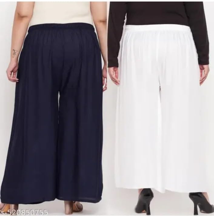 Image of Women's Jumbo Combo Palazzo | Extra Wide Leg Flared Ethnic Trousers | Pack of High Waist Relaxed Fit Palazzos for Women | Stylish Plain Solid Color Bottom Wear for Kurti & Tops | Jumbo Value Pack