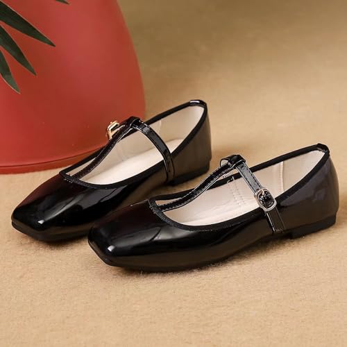 Hee grand Patent Leather Flats for Women Adjustable T-Strap Buckle Square Toe Mary Jane Shoes Comfortable Flats2