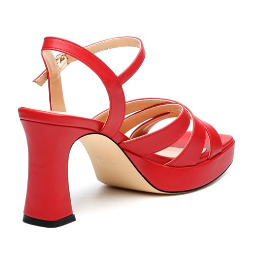 Image of Women Square Toe Platform Block Heel Sandals 3.3'' | Elegant Comfort Formal Dress Footwear, Stylish Ladies Sandals For Daily Office Wedding Evening Party Formal Occasions