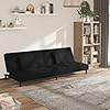 2-Seater Sofa Bed with Pillows Black Velvet Convertible Couch for Small Spaces Twin Sleeper Sofa Bed Living Room Furniture Apartment-Friendly Modern Design