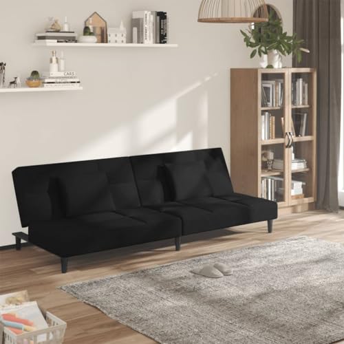 ZQQLVOO Black Velvet 2-Seater Sofa Bed with Wood and Plastic