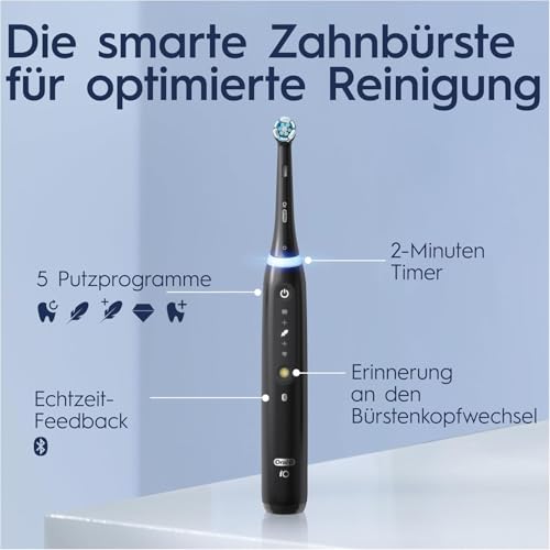 Oral-B iO Series 5 Elektrische Zahnbürste Schwarz PLUS Ausgewählte Original Oral-B iO Aufsteckbürsten Schwarz 5x – Bild 7
