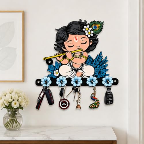 Image of Webelkart Premium Cute Krishna Key Holder for Home /Office Decor /Key Hanger for Wall Decor,Decorative Item for Home (Sky-1)