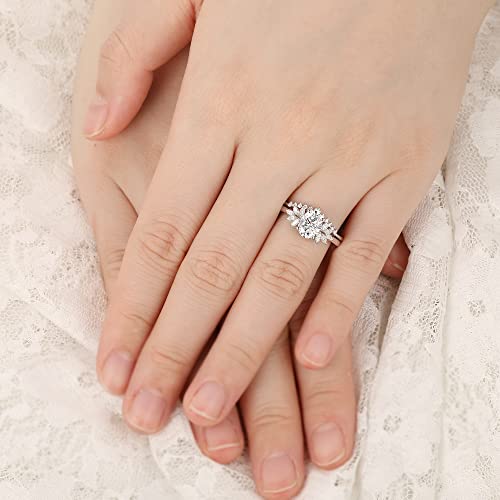 Frayerr Art Deco Proposal Ring - 1.50 Carat Excellent Oval Cut Moissanite Engagement Rings For Women - Anniversary Bridal Set Ring - Platinum Plated Silver Stacking Rings - Moissanite Wedding Band - Matching Rings (5) #TOP7