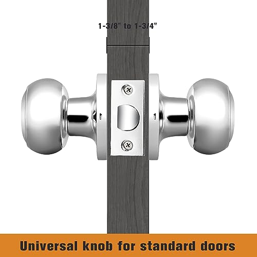 Probrico Polished Chrome Passage Door Knob, Interior Door Lock for Hallway Closet, Keyless Round Ball Knob Handle, No Locking, 1 Pack
