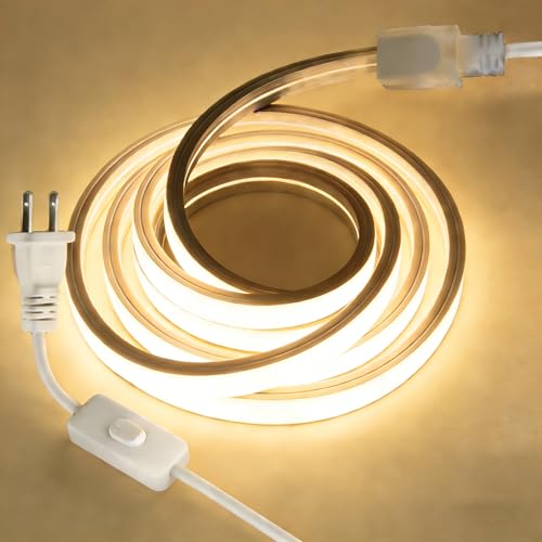 led テープライト 1M 防水 高輝度 シリコン製 100V チューブライト リニア発光 シリコン チューブ 曲がりやすい 切断可能 取付け簡単 目に優しい 【2026年新規＆スイッチ付き】 長持ち LEDチューブ 曲がりやすい 切断可能 間接照明 DIY装飾 インドア 寝室 キッチン リビングルーム照明用 (昼白色 1メート