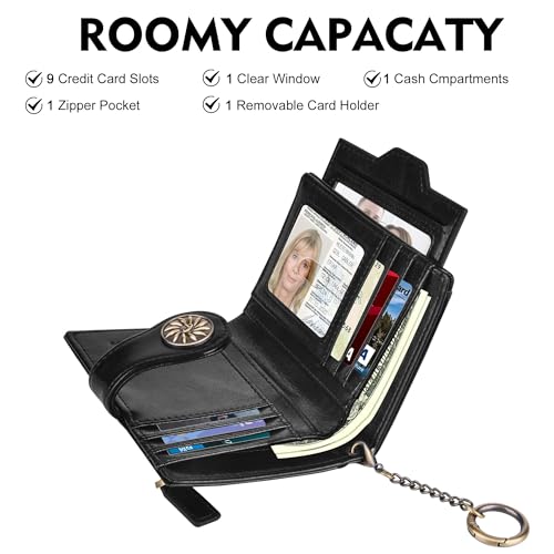 Travelambo Small Womens Wallet with 2 ID Windows, RFID Blocking Bifold Leather Card Holder Purse with Zipper Coin Pocket3