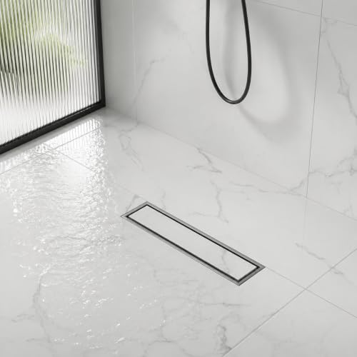 Image of Tapsa Tile Insert Floor Drain | 304 Stainless Steel | Invisible Shower Drain Channel | Shower Drain Channel | Water Drain Cha nnel | with Cockroach Trap. (8X4, SS Matte Tile Insert Floor Drain 20 mm)