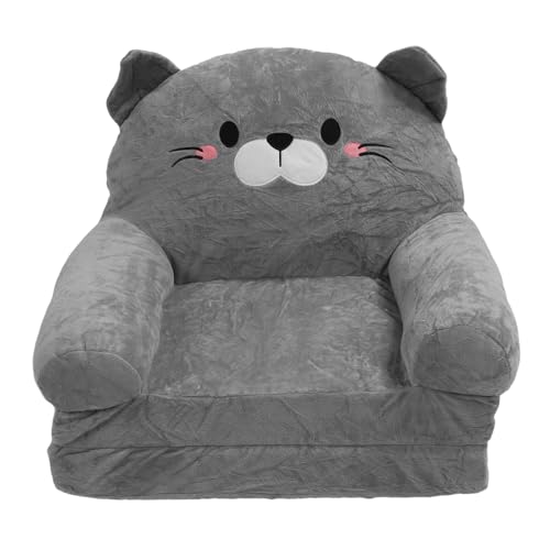 XZXCVN Sillón Infantil de Felpa con Diseño de Gato, Silla para Niños Plegable, Cojín de Piso de 3 Capas Gris - Confort Suave, Portátil y Multifuncional para Juegos y Descanso (2 Capas)