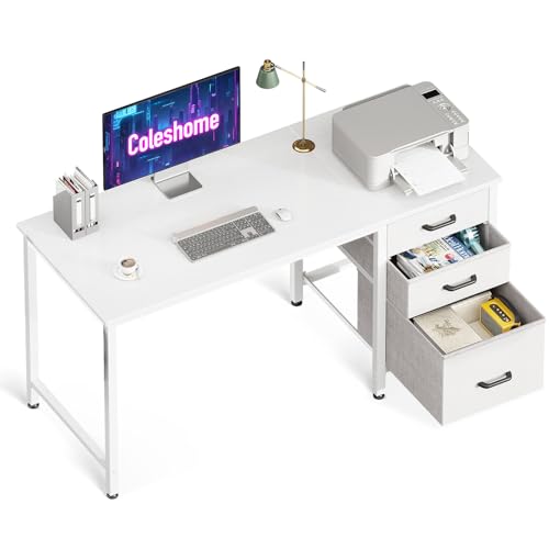 Coleshome Schreibtisch mit 3 Stoff Schubladen, 120x48cm Computertisch mit Kopfhörer Halter,...