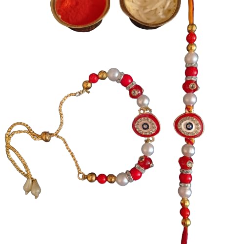 GIFT JAIPUR Bhaiya Bhabhi Pair Rakhi (BB-75) set of 2 Evil Eye Kundan Lumba Couple Bracelet Rakhi with roli chawal & Raksha bandhan greeting card for bhai brother sister in law (B0CBKW1765) Amazon Price History, Amazon Price Tracker