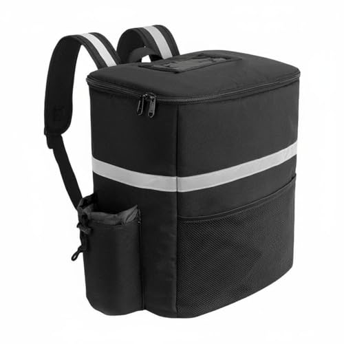 KiBcsLic Mochila Térmica Portátil Expandible Mochila Nevera Gran Capacidad Equipo de Transporte para Vendedores Ambulantes, Campistas, Negro Con Franjas Reflectantes Plateadas
