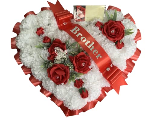 Funeral Flowers Wreath large Heart Memorial Tribute Artificial Silk butterfly tribute mum, dad, gran, nan