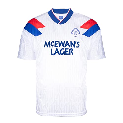 Score Draw Rangers 1990 Away Retro Football Shirt White Large Polyester