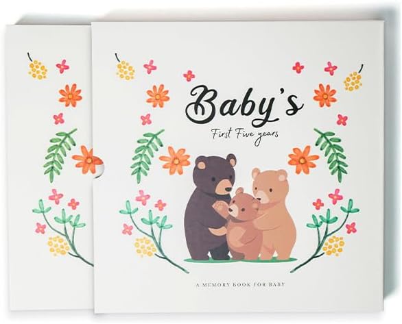 Baby Memory Book First 5 Years, Keepsake Milestone Journal for Boy and Girl, Gender Neutral Scrapbook Album, 253x250x25mm (Traditional)