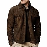 Men's Suede Leather Jacket Real Lambskin Suede Casual Leather Jackets For Men Suede Trucker Coat for Mens (US, Alpha, Small, Regular, Regular, Dark Brown)