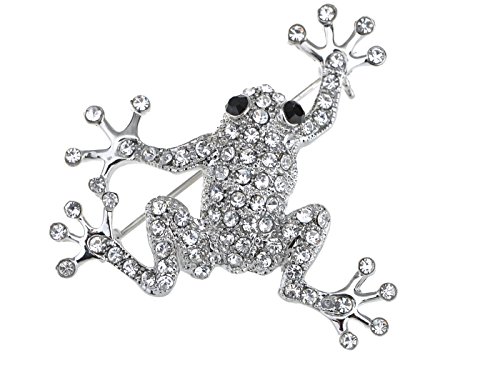 Image of Alilang Silvery Tone Clear Crystal Colored Rhinestones Frog Toad Brooch Pin