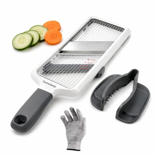 SunnySanji Handheld Mandoline Slicer Adjustable Mandoline Vegetable Slicer with Safety Guard&Lock Stainless Steel Mandolin Cabbage/Cheese/Onion/Potato/Apple/Lemon Food Slicer 3-Slice Thickness