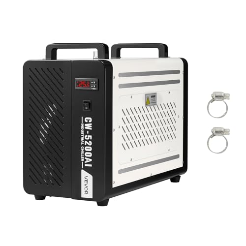 VEVOR Refrigeratore d'Acqua Industriale per Macchina per Incisione Laser CW-5200AI, Sistema di Raffreddamento ad Acqua con Compressore per Taglio Laser da 650 W, Capacità 7 L, Portata Max 16 L/min