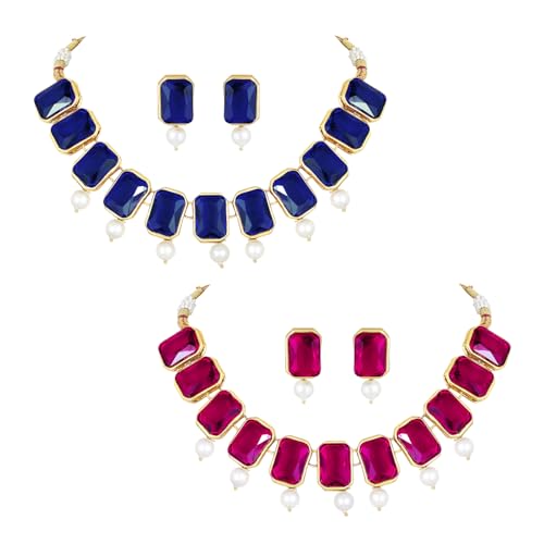 Image of Peora Traditional Crystal Necklace & Jewellery Set Gift for Women