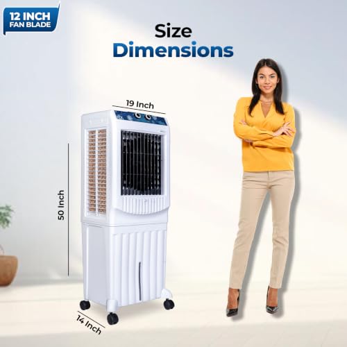 Image of Arizona 12 Personal Air Cooler | 60L Water Tank | 12-Inch High-Speed Fan | Air Throw up to 8 Feet | 2000 m /hr Air Delivery | 3-Side Honeycomb Pads | Motorised Louvers | 120W | White