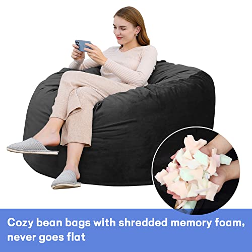 Cozyloom Bean Bag Chair, Ultra Soft Memory Foam Filled Furniture Bean Bag For Adults, Machine Washable Microfiber Cover, 4Ft Giant Lazy Sofa Living Room Bedroom Playroom Kid's Room Dorm Room Black #TOP4