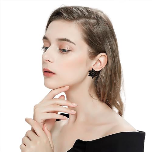 Crystal Flower Burst Stud Earrings Large Big Sparkly CZ Cubic Rhinestone Floral Cluster Flower Stud Earrings Bridal Wedding Party2