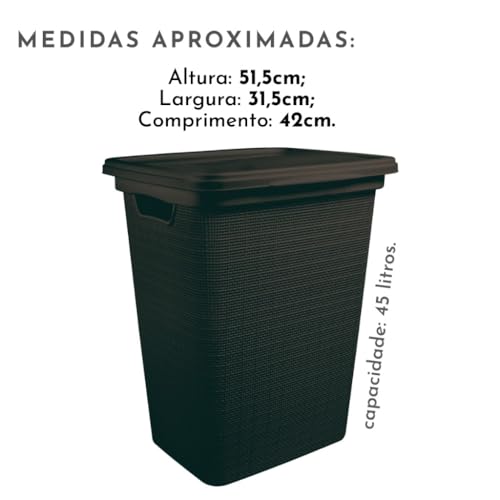 Cesto Organizador Com Tampa 45 Litros Grande Cesto de Roupa Suja em Plástico Juta (Cinza)