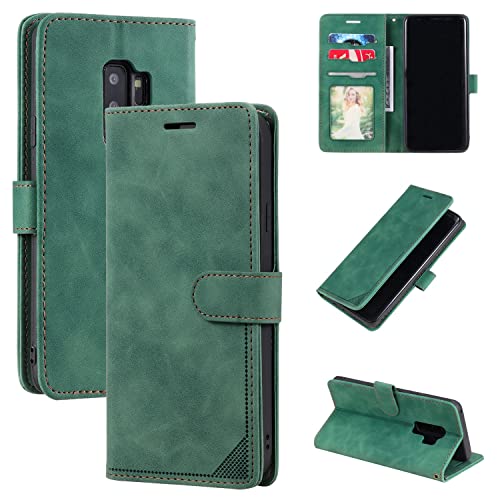 Étui portefeuille pour Samsung S9 Plus en cuir vert avec support et blocage RFID