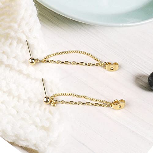 Shinyyep 18K Gold Plated Double Chain Stud Earrings Dainty Pearl Moon Star Ball Triangle Round Cubic Zirconia Earrings Link Drop Dangle Layered Chain Tiny Stud Earrings For Women With Jewelry Gift Box #TOP3