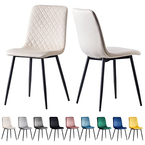 mcc direct Juego de 2 sillas de comedor de tela de terciopelo con patas de metal Lexi (beige)