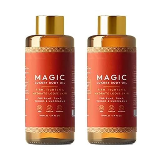 Aceite de referencia de cuerpo de lujo mágico 3.4 Fl oz, suero hidratante y reafirmante para la piel suelta, después del aceite del cuerpo de la ducha para mujeres, cuerpo completo (2PCS)