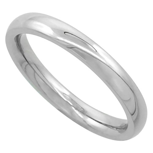 Sabrina Silver Surgical Stainless Steel 3mm Domed Wedding Band Thumb/Toe Ring Comfort-Fit High Polish Size 6.5