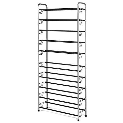 USTECH Shoe Rack 10 tier Patented Adjustable Storage Organizer | Portable, Non-Slip Finish, Free Standing Closet Shelf for Entryway | Metal Shoe Storage Shelf with Rubber Feet | 40 Pairs of Shoes -  72050