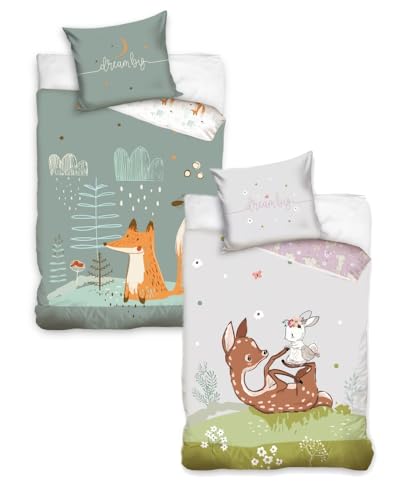 lau-fashion Juego de ropa de cama reversible para niños, 140 x 200 cm, diseño de ciervo