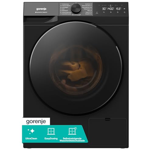 Gorenje W53G494A1P1B Waschmaschine mit Dampffunktion /9 KG /1400 U-Min/ConnectLife /15 Programme/UltraClean/AquaStop/SteamTech /10% besser als Energieeffizienzklasse A/Schwarz